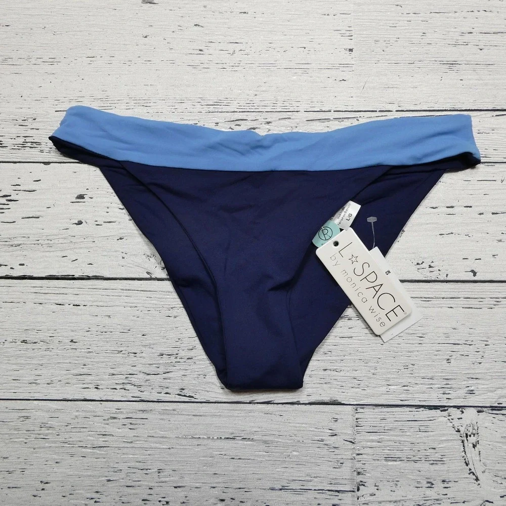L Space Bikini Bottom Womens Large Blue Ocean Veronica Blocked Classic Swim USA